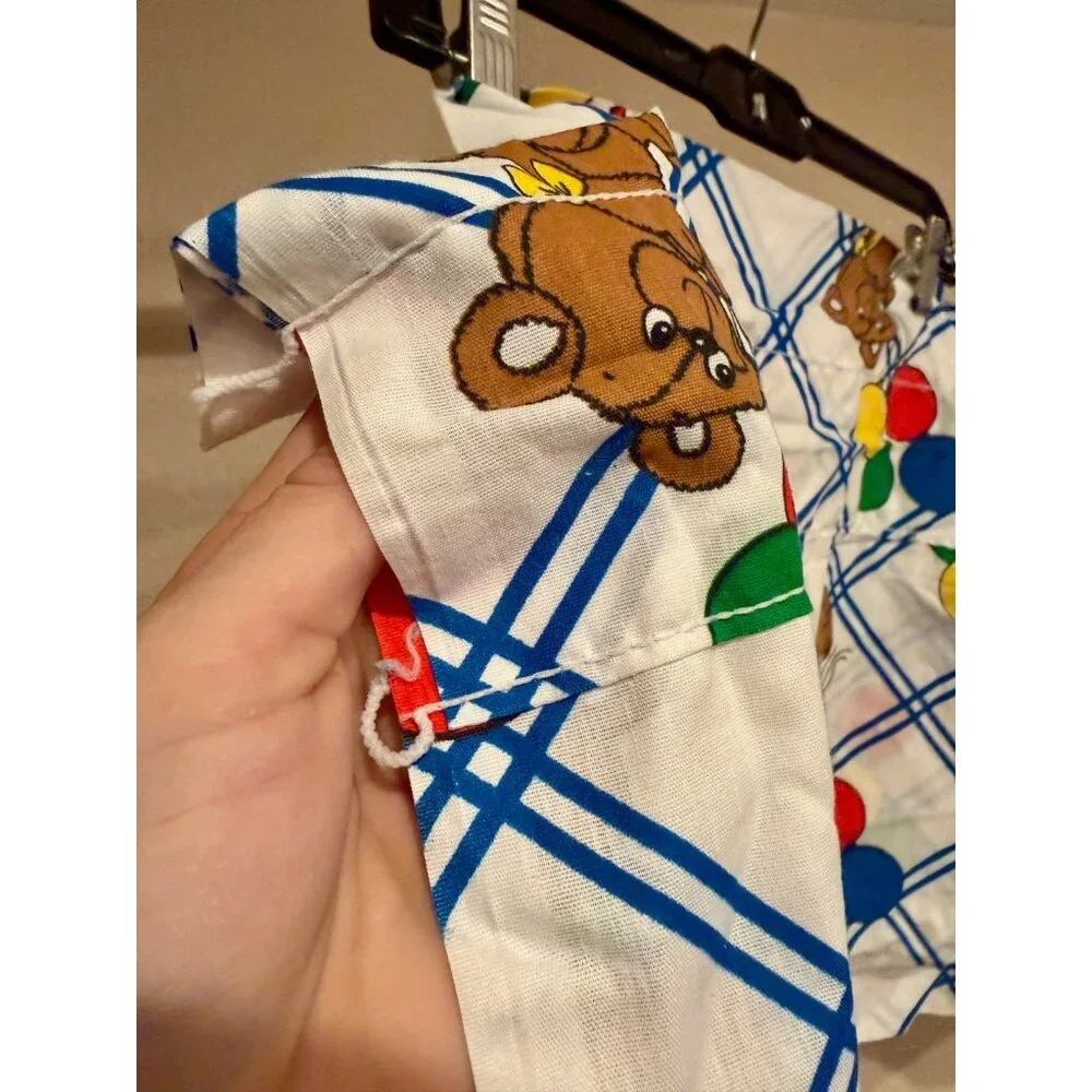 VTG Gingham Teddy Bear Panel Curtain Drapery Nursery Children Decor 70s 80s‎